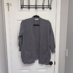 Workshop Republic Clothing Gray Knit Sweater with Blue Logo Tag